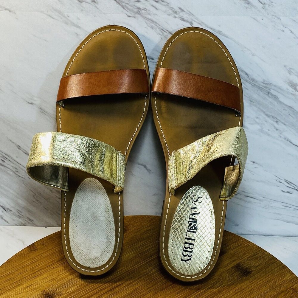 Sam & Libby Womens Gold Brown Toni Two Straps Slide Sandals Size 8.5 - Picture 5 of 6
